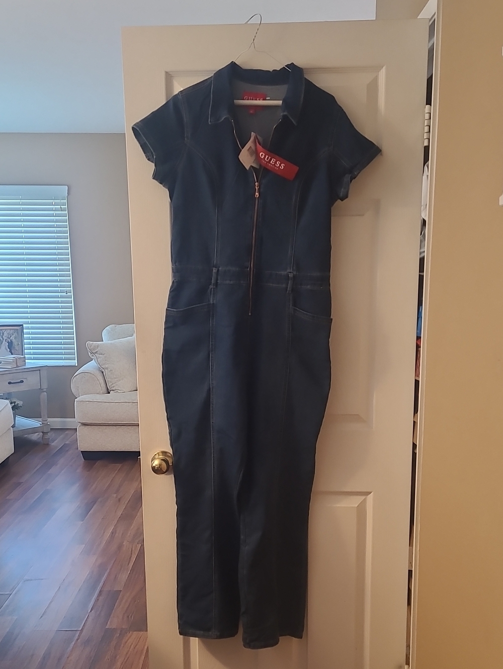 GUESS Dark Blue Denim Zip-Front Jumpsuit